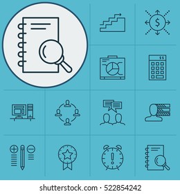 Set Of 12 Project Management Icons. Can Be Used For Web, Mobile, UI And Infographic Design. Includes Elements Such As Win, Presentation, Personal And More.