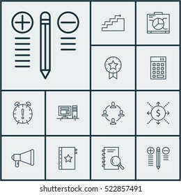 Set Of 12 Project Management Icons. Can Be Used For Web, Mobile, UI And Infographic Design. Includes Elements Such As Finance, Decision, Quality And More.
