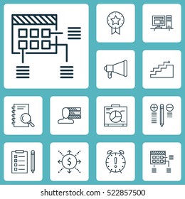 Set Of 12 Project Management Icons. Can Be Used For Web, Mobile, UI And Infographic Design. Includes Elements Such As Analysis, Goal, Task And More.