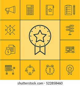 Set Of 12 Project Management Icons. Can Be Used For Web, Mobile, UI And Infographic Design. Includes Elements Such As Date, Project, Office And More.
