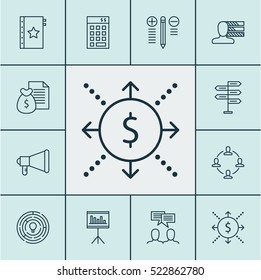 Set Of 12 Project Management Icons. Can Be Used For Web, Mobile, UI And Infographic Design. Includes Elements Such As Budget, Management, Brainstorm And More.