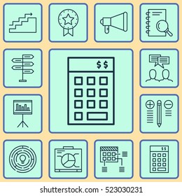 Set Of 12 Project Management Icons. Can Be Used For Web, Mobile, UI And Infographic Design. Includes Elements Such As Chart, Brainstorming, Meeting And More.