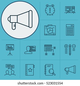 Set Of 12 Project Management Icons. Can Be Used For Web, Mobile, UI And Infographic Design. Includes Elements Such As Finance, Computer, Chart And More.