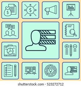 Set Of 12 Project Management Icons. Can Be Used For Web, Mobile, UI And Infographic Design. Includes Elements Such As Announcement, Statistic, Report And More.