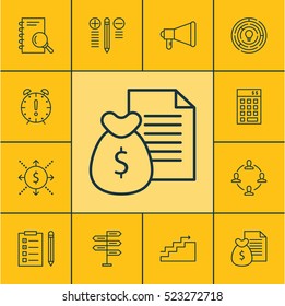 Set Of 12 Project Management Icons. Can Be Used For Web, Mobile, UI And Infographic Design. Includes Elements Such As Idea, Analysis, Collaboration And More.