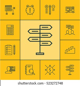 Set Of 12 Project Management Icons. Can Be Used For Web, Mobile, UI And Infographic Design. Includes Elements Such As Growth, Money, Plan And More.