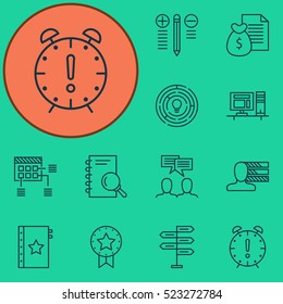 Set Of 12 Project Management Icons. Can Be Used For Web, Mobile, UI And Infographic Design. Includes Elements Such As Idea, Time, Management And More.