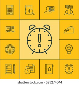 Set Of 12 Project Management Icons. Can Be Used For Web, Mobile, UI And Infographic Design. Includes Elements Such As Time, Management, Money And More.