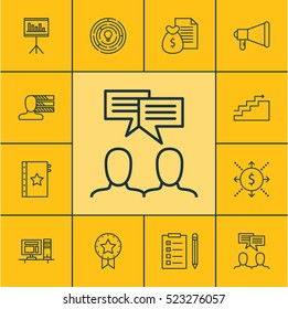 Set Of 12 Project Management Icons. Can Be Used For Web, Mobile, UI And Infographic Design. Includes Elements Such As Goal, Flow, Advertising And More.