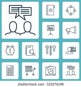 Set Of 12 Project Management Icons. Can Be Used For Web, Mobile, UI And Infographic Design. Includes Elements Such As Presentation, Meeting, Chart And More.