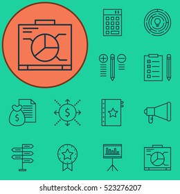 Set Of 12 Project Management Icons. Can Be Used For Web, Mobile, UI And Infographic Design. Includes Elements Such As Statistics, Budget, Advertising And More.