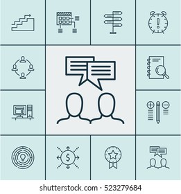 Set Of 12 Project Management Icons. Can Be Used For Web, Mobile, UI And Infographic Design. Includes Elements Such As Team, Office, Idea And More.