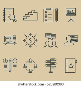 Set Of 12 Project Management Icons. Can Be Used For Web, Mobile, UI And Infographic Design. Includes Elements Such As Statistic, Warranty, Fork And More.