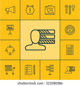 Set Of 12 Project Management Icons. Can Be Used For Web, Mobile, UI And Infographic Design. Includes Elements Such As Statistic, Brainstorming, Personality And More.
