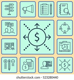 Set Of 12 Project Management Icons. Can Be Used For Web, Mobile, UI And Infographic Design. Includes Elements Such As Fork, Task, Reminder And More.
