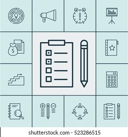 Set Of 12 Project Management Icons. Can Be Used For Web, Mobile, UI And Infographic Design. Includes Elements Such As Announcement, Brainstorm, Chart And More.