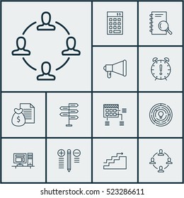 Set Of 12 Project Management Icons. Can Be Used For Web, Mobile, UI And Infographic Design. Includes Elements Such As Right, Investment, Brainstorming And More.