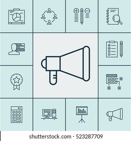 Set Of 12 Project Management Icons. Can Be Used For Web, Mobile, UI And Infographic Design. Includes Elements Such As Advertising, Computer, Task And More.