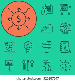 Set Of 12 Project Management Icons. Can Be Used For Web, Mobile, UI And Infographic Design. Includes Elements Such As Brainstorm, Win, Solution And More.