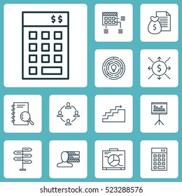 Set Of 12 Project Management Icons. Can Be Used For Web, Mobile, UI And Infographic Design. Includes Elements Such As Money, Research, Teamwork And More.