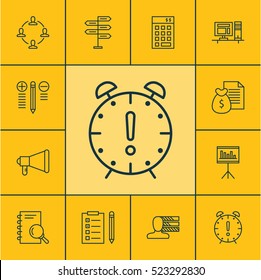 Set Of 12 Project Management Icons. Can Be Used For Web, Mobile, UI And Infographic Design. Includes Elements Such As Statistics, Right, Analysis And More.
