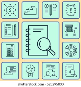 Set Of 12 Project Management Icons. Can Be Used For Web, Mobile, UI And Infographic Design. Includes Elements Such As Time, Task, Win And More.