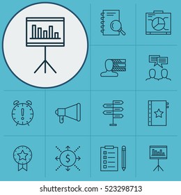 Set Of 12 Project Management Icons. Can Be Used For Web, Mobile, UI And Infographic Design. Includes Elements Such As Decision, Management, Quality And More.