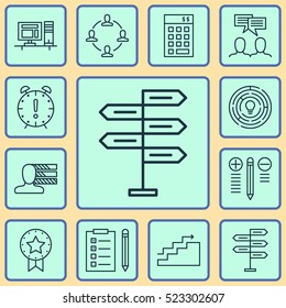 Set Of 12 Project Management Icons. Can Be Used For Web, Mobile, UI And Infographic Design. Includes Elements Such As Growth, Badge, Personal And More.