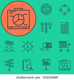 Set Of 12 Project Management Icons. Can Be Used For Web, Mobile, UI And Infographic Design. Includes Elements Such As Personality, Presentation, Statistic And More.