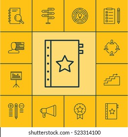 Set Of 12 Project Management Icons. Can Be Used For Web, Mobile, UI And Infographic Design. Includes Elements Such As Presentation, Statistics, Personality And More.