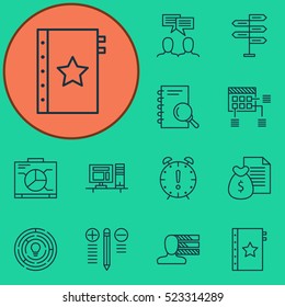 Set Of 12 Project Management Icons. Can Be Used For Web, Mobile, UI And Infographic Design. Includes Elements Such As Solution, Warranty, Plan And More.