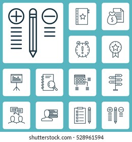 Set Of 12 Project Management Icons. Can Be Used For Web, Mobile, UI And Infographic Design. Includes Elements Such As Opportunity, Personal Skills, Analysis And More.