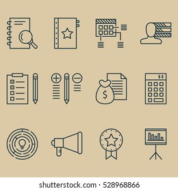 Set Of 12 Project Management Icons. Can Be Used For Web, Mobile, UI And Infographic Design. Includes Elements Such As Reminder, Analysis, Decision Making And More.