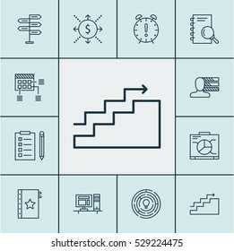 Set Of 12 Project Management Icons. Can Be Used For Web, Mobile, UI And Infographic Design. Includes Elements Such As Computer, Board, Opportunity And More.