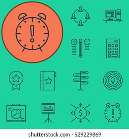 Set Of 12 Project Management Icons. Can Be Used For Web, Mobile, UI And Infographic Design. Includes Elements Such As Presentation, Investment, Money And More.