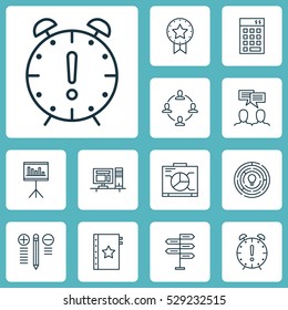 Set Of 12 Project Management Icons. Can Be Used For Web, Mobile, UI And Infographic Design. Includes Elements Such As Time Management, Computer, Investment And More.