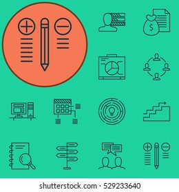 Set Of 12 Project Management Icons. Can Be Used For Web, Mobile, UI And Infographic Design. Includes Elements Such As Growth, Collaboration, Report And More.