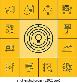 Set Of 12 Project Management Icons. Can Be Used For Web, Mobile, UI And Infographic Design. Includes Elements Such As Growth, Opportunity, Innovation And More.