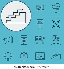 Set Of 12 Project Management Icons. Can Be Used For Web, Mobile, UI And Infographic Design. Includes Elements Such As Collaboration, Investment, Money And More.