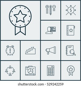 Set Of 12 Project Management Icons. Can Be Used For Web, Mobile, UI And Infographic Design. Includes Elements Such As Warranty, Growth, Time Management And More.