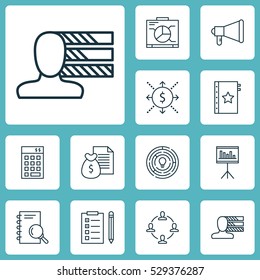 Set Of 12 Project Management Icons. Can Be Used For Web, Mobile, UI And Infographic Design. Includes Elements Such As Collaboration, Reminder, Board And More.
