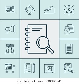 Set Of 12 Project Management Icons. Can Be Used For Web, Mobile, UI And Infographic Design. Includes Elements Such As Collaboration, Report, Board And More.