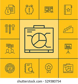 Set Of 12 Project Management Icons. Can Be Used For Web, Mobile, UI And Infographic Design. Includes Elements Such As Computer, Report, Analysis And More.