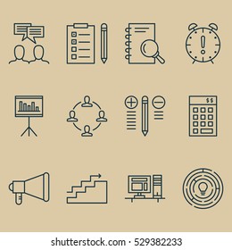 Set Of 12 Project Management Icons. Can Be Used For Web, Mobile, UI And Infographic Design. Includes Elements Such As Growth, Investment, Decision Making And More.