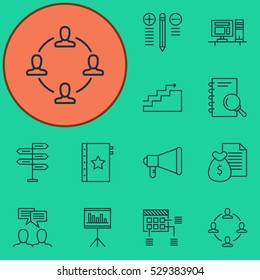 Set Of 12 Project Management Icons. Can Be Used For Web, Mobile, UI And Infographic Design. Includes Elements Such As Report, Analysis, Opportunity And More.