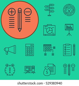 Set Of 12 Project Management Icons. Can Be Used For Web, Mobile, UI And Infographic Design. Includes Elements Such As Investment, Innovation, Board And More.