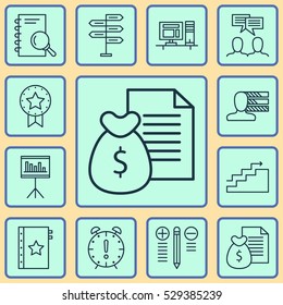 Set Of 12 Project Management Icons. Can Be Used For Web, Mobile, UI And Infographic Design. Includes Elements Such As Analysis, Warranty, Presentation And More.