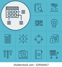 Set Of 12 Project Management Icons. Can Be Used For Web, Mobile, UI And Infographic Design. Includes Elements Such As Warranty, Decision Making, Report And More.
