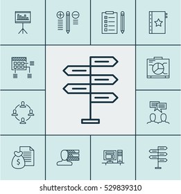 Set Of 12 Project Management Icons. Can Be Used For Web, Mobile, UI And Infographic Design. Includes Elements Such As Presentation, Decision Making, Schedule And More.