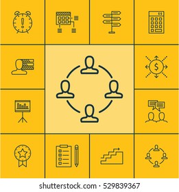 Set Of 12 Project Management Icons. Can Be Used For Web, Mobile, UI And Infographic Design. Includes Elements Such As Reminder, Opportunity, Growth And More.